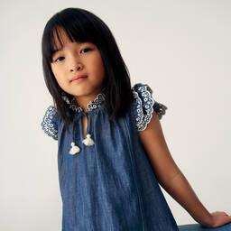 Zimmermann-Girls Blue Embroidered Denim Dress  | Childrensalon Outlet