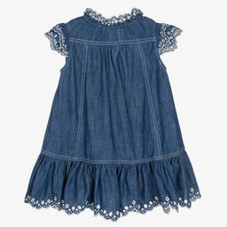 Zimmermann-Girls Blue Embroidered Denim Dress  | Childrensalon Outlet