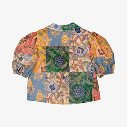 Zimmermann-Girls Blue Floral Patchwork Blouse | Childrensalon Outlet