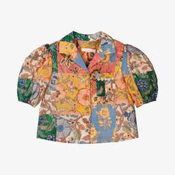 Zimmermann-Girls Blue Floral Patchwork Blouse | Childrensalon Outlet