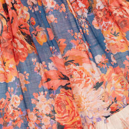 Zimmermann-Girls Blue & Orange Floral Cotton Skirt | Childrensalon Outlet