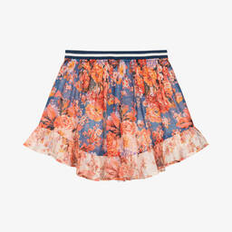 Zimmermann-Girls Blue & Orange Floral Cotton Skirt | Childrensalon Outlet