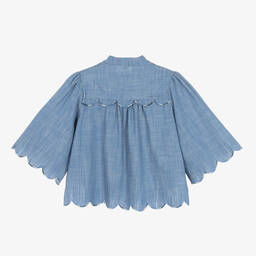 Zimmermann-Голубая блузка из шамбре с фестонами | Childrensalon Outlet