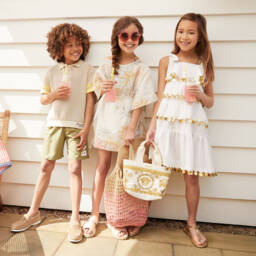 Zimmermann-Girls Ivory Crochet-Accent Cotton Shorts | Childrensalon Outlet