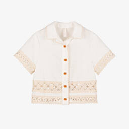 Zimmermann-بلوزة قطنية عاجية للبنات مزينة بالكروشيه | Childrensalon Outlet
