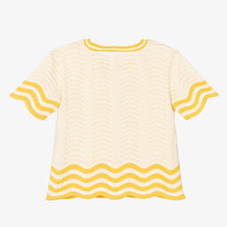Zimmermann-بلوفر قطن محبوك لون عاجي وأصفر للبنات | Childrensalon Outlet