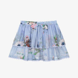 Zimmermann-Girls Light Blue Floral Voile Skirt | Childrensalon Outlet