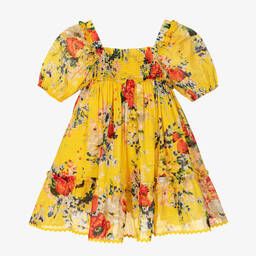 Zimmermann-Girls Yellow Floral Shirred Cotton Dress | Childrensalon Outlet