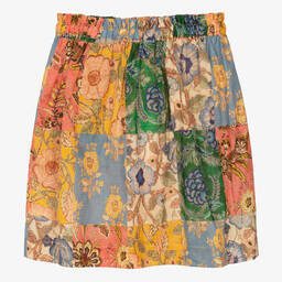 Zimmermann-Teen Girls Blue Cotton Floral Patchwork Skirt | Childrensalon Outlet