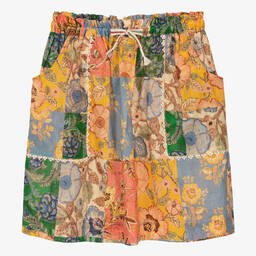 Zimmermann-Teen Girls Blue Cotton Floral Patchwork Skirt | Childrensalon Outlet
