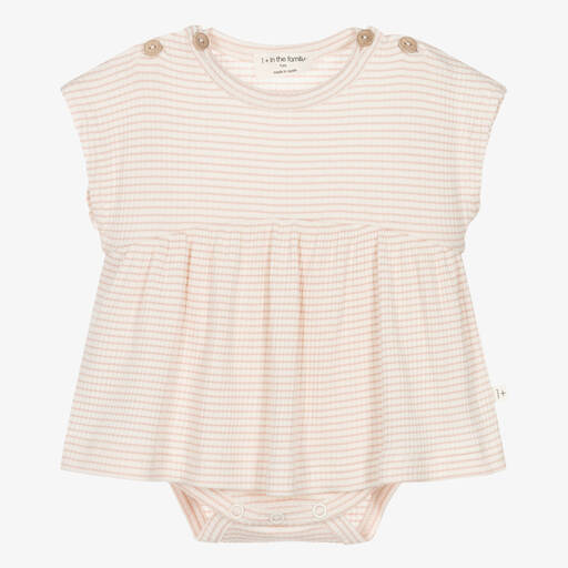 1 + in the family-Baby Girls Ivory & Pink Cotton Dress | Childrensalon Outlet