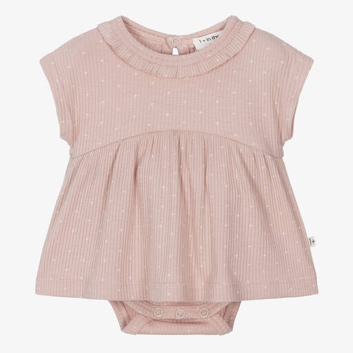 1 + in the family-Baby Girls Pink Ribbed Cotton Dress | Childrensalon Outlet