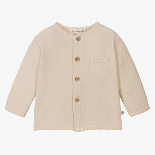 1 + in the family-Beige Cotton Seersucker Shirt | Childrensalon Outlet
