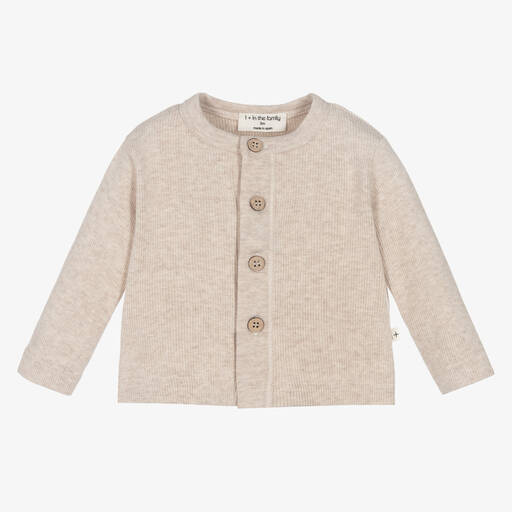 1 + in the family-Beige Ribbed Cotton Jersey Cardigan | Childrensalon Outlet