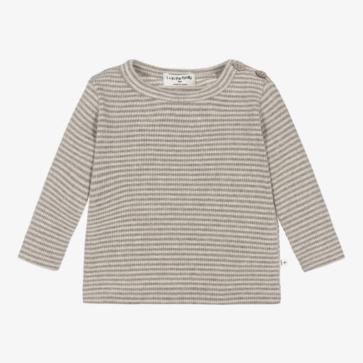 1 + in the family-Beige Striped Cotton Jersey Top | Childrensalon Outlet
