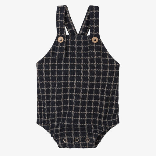 1 + in the family-Blue & Beige Checked Cotton Dungarees | Childrensalon Outlet