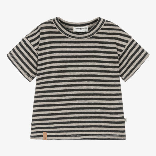 1 + in the family-Boys Beige & Black Stripe Linen T-Shirt | Childrensalon Outlet