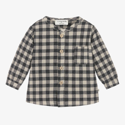 1 + in the family-Boys Black & Beige Cotton Gingham Shirt | Childrensalon Outlet