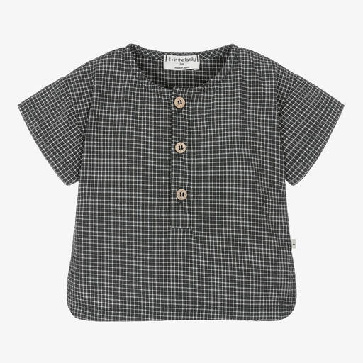 1 + in the family-Boys Black Check Cotton Shirt | Childrensalon Outlet
