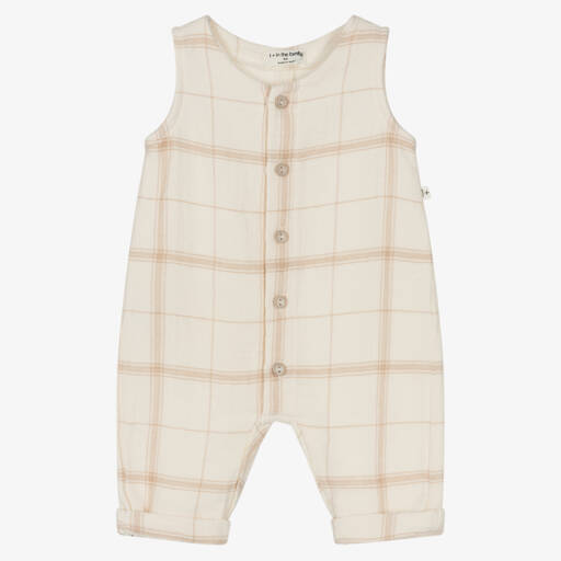 1 + in the family-Boys Ivory & Beige Plaid Overalls | Childrensalon Outlet