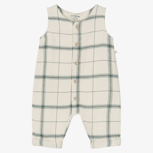 1 + in the family-Boys Ivory & Navy Plaid Overalls | Childrensalon Outlet