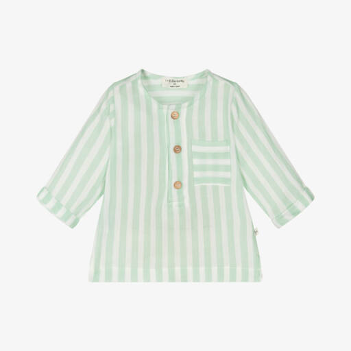 1 + in the family-Мягкая зелёная полосатая хлопковая рубашка для мальчиков | Childrensalon Outlet