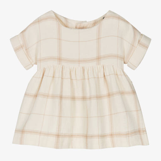 1 + in the family-Girls Cream & Tan Plaid Cotton Frock | Childrensalon Outlet