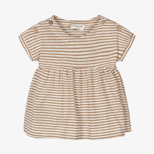 1 + in the family-Girls Ivory & Beige Striped Dress | Childrensalon Outlet