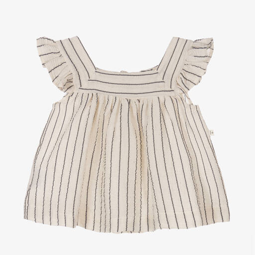 1 + in the family-Girls Ivory & Blue Striped Dress | Childrensalon Outlet