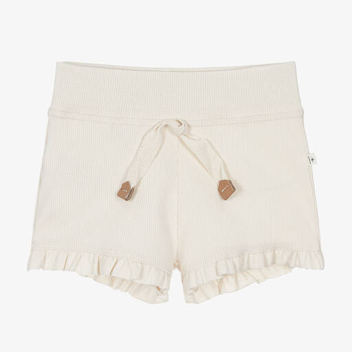 1 + in the family-Girls Ivory Cotton Ribbed Frill Shorts | Childrensalon Outlet