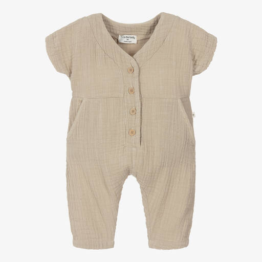 1 + in the family-Girls Taupe Beige Cotton Jumpsuit | Childrensalon Outlet