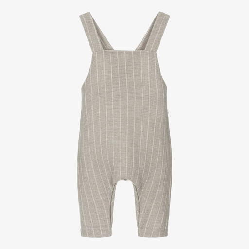 1 + in the family-Taupe Beige Cotton Stripe Baby Dungarees | Childrensalon Outlet