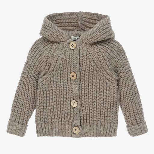 1 + in the family-Taupe Brown Knitted Hooded Cardigan | Childrensalon Outlet