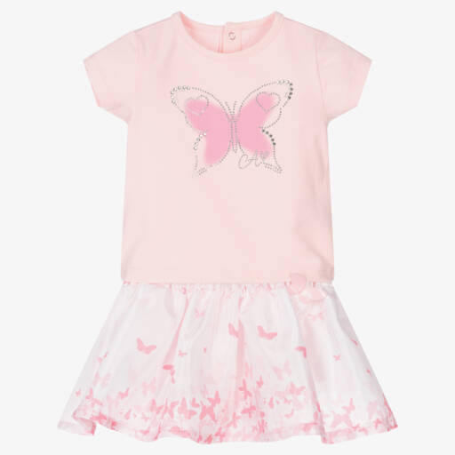 A Dee-Baby Girls Pink Cotton Skirt Set | Childrensalon Outlet