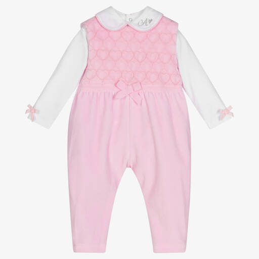 A Dee-Baby Girls Pink & White Dungaree Set | Childrensalon Outlet