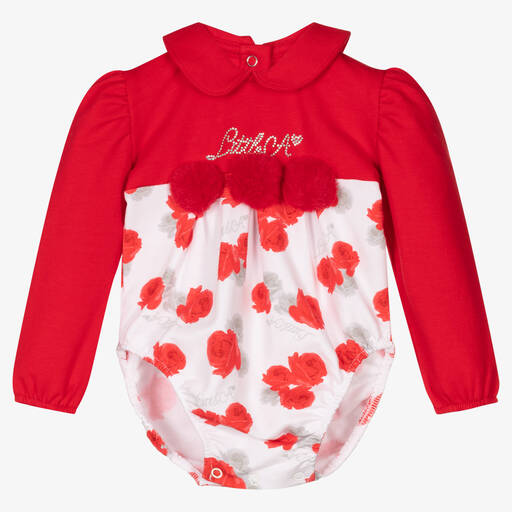 A Dee-Baby Girls Red Rose Bodysuit | Childrensalon Outlet