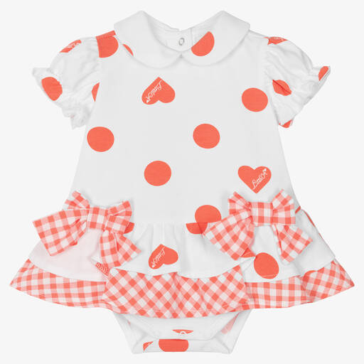 A Dee-Baby Girls White & Coral Pink Cotton Dress | Childrensalon Outlet
