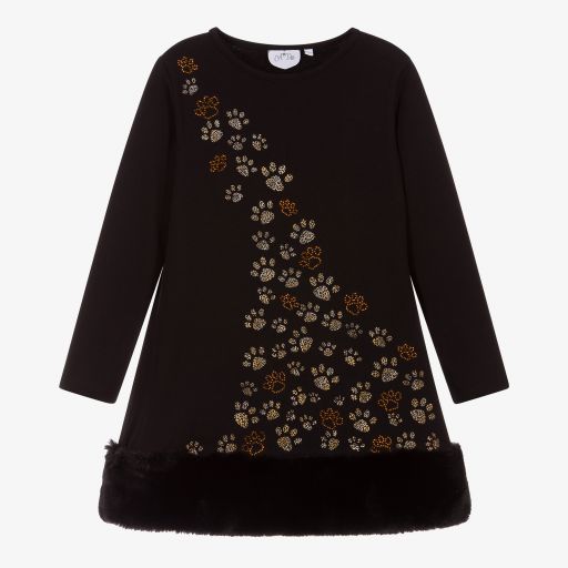 A Dee-Black Cotton Paw Print Dress | Childrensalon Outlet