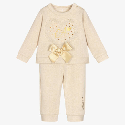 A Dee-Girls Beige & Gold Cotton Tracksuit | Childrensalon Outlet