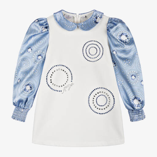 A Dee-Girls Blue and White Satin Dress | Childrensalon Outlet