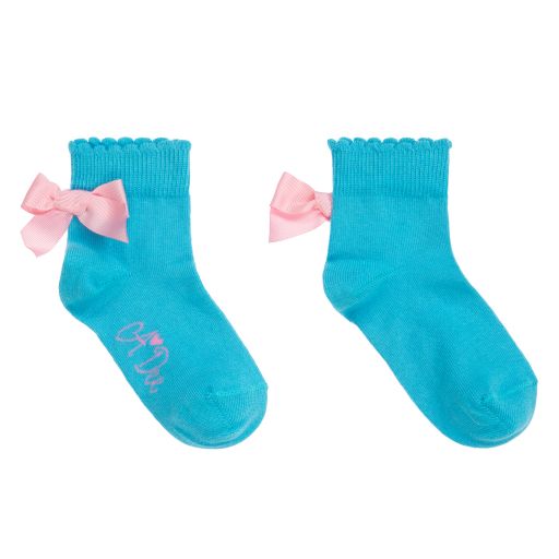 A Dee-Girls Blue Bow Socks | Childrensalon Outlet