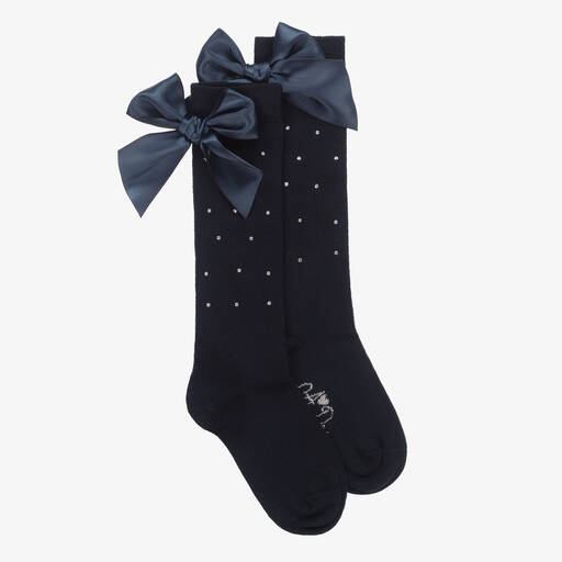 A Dee-Girls Blue Cotton Bow & Diamanté Socks | Childrensalon Outlet