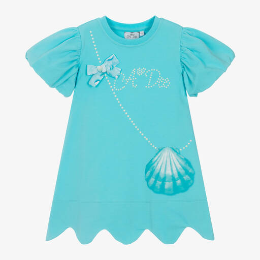 A Dee-Girls Blue Cotton Seashell Print Dress | Childrensalon Outlet
