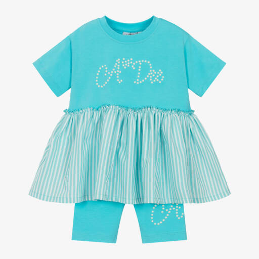 A Dee-Girls Blue Cotton Shorts Set | Childrensalon Outlet