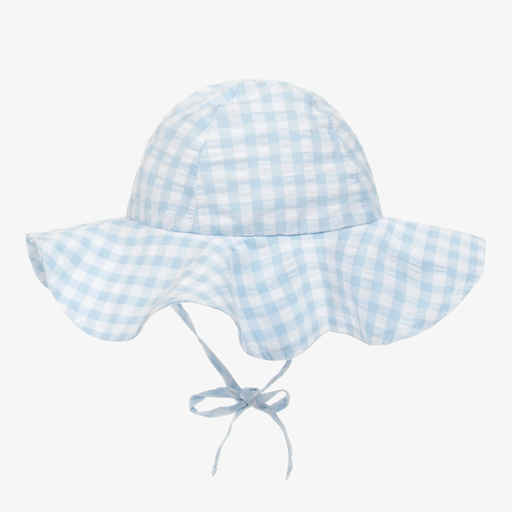 A Dee-قبعة للشمس أطفال بناتي قطن لون أبيض وأزرق | Childrensalon Outlet