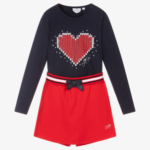 A Dee-Girls Blue & Red Cotton Skort Set | Childrensalon Outlet