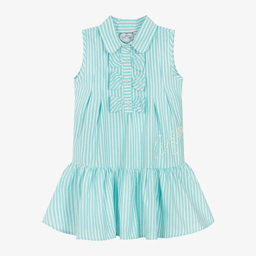 A Dee-Girls Blue Striped Cotton Dress | Childrensalon Outlet