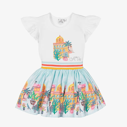 A Dee-Белый топ и голубая юбка с тропическим принтом | Childrensalon Outlet