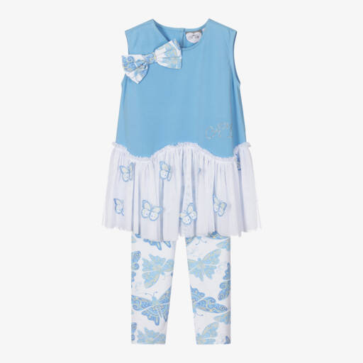 A Dee-Girls Blue & White Butterfly Leggings Set | Childrensalon Outlet