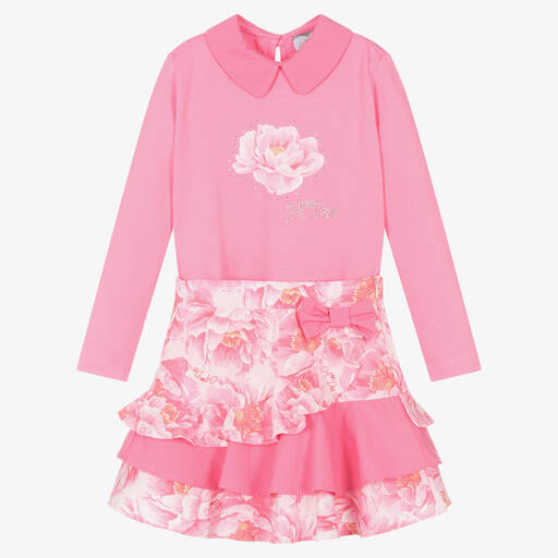 A Dee-Girls Bright Pink Floral Skirt Set | Childrensalon Outlet